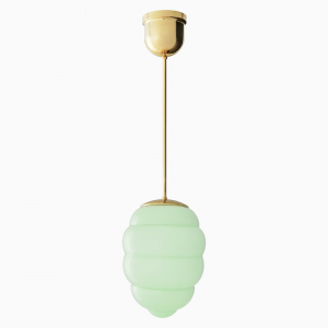 Loftslampe Bikube pastelgrøn - poleret messing 840 mm med stor baldakin