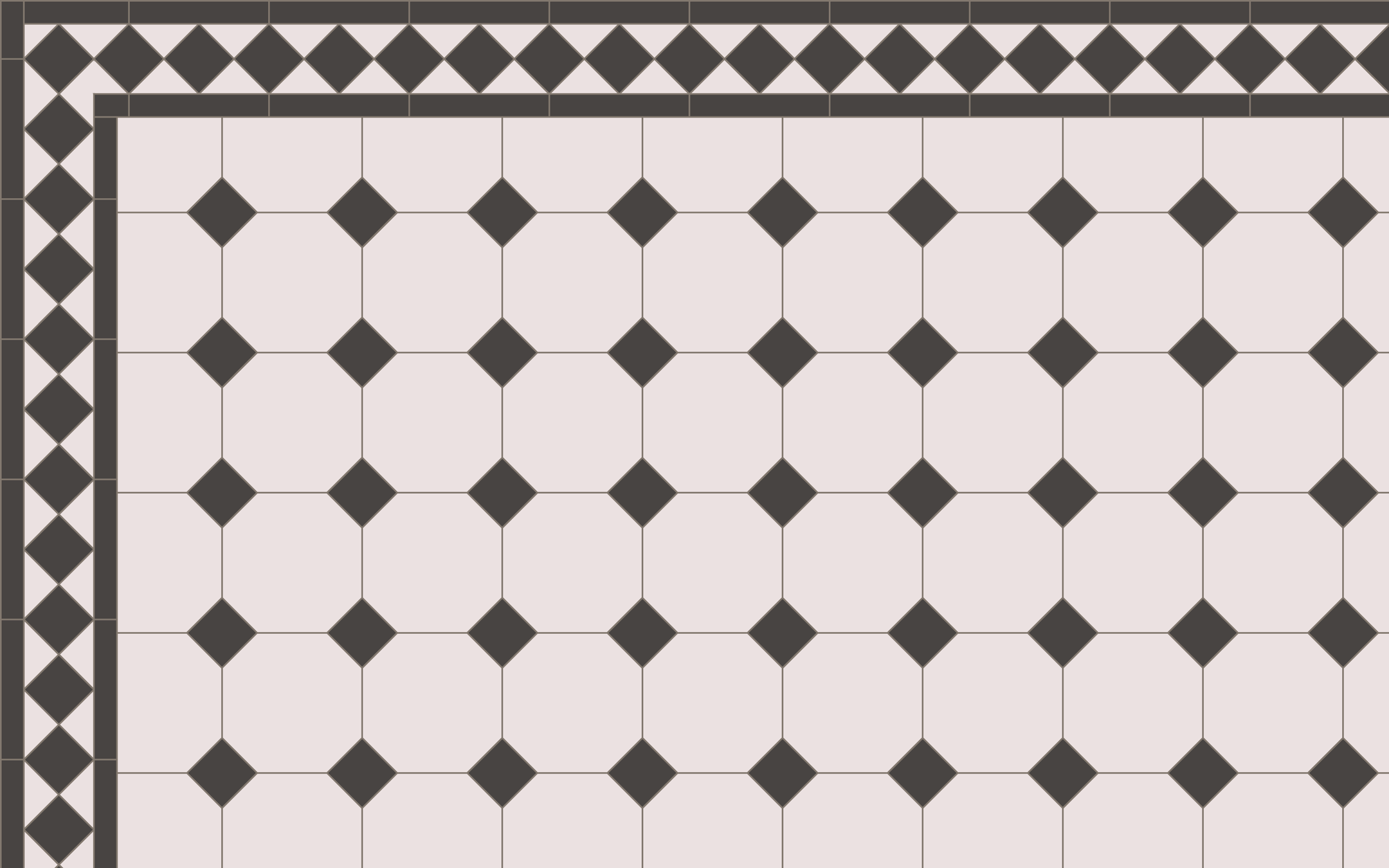Victorian Floor Tiles i York mønster med Kingsley bort, Black og White