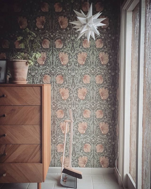 Herrnhuterstjerne mod et blomstret tapet