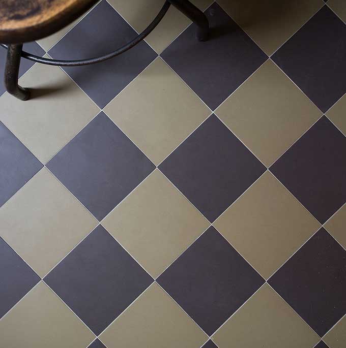 Inspirationsbild Victorian floor tiles i två kulörer Rutigt klinkergolv i mönster Flensburg i svart och grönt.